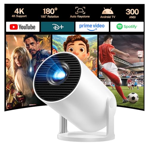 [4K Supported] Mini Projector with WiFi 6 and Bluetooth 5.4, Built in Apps - color: Ivory