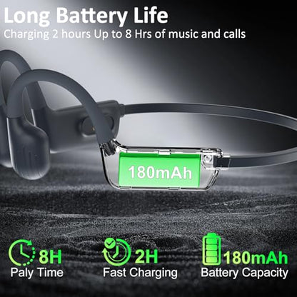 Swimming Headphones, IP68 Waterproof Bone Conduction Headphones, Bluetooth 6.0 &MP3 with32GB Memory Card, Skin Open Ear Swim Earbuds with Adjustable Headband for Swim Cap/Hat, Magnetic Charging(Grey)