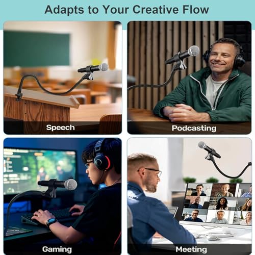 Gooseneck Microphone Stand, 19.69" Flexible Adjustable Arm with Super Crab Clamp Mic Clip, 3/8"-16 to 5/8"-27 Adapter Mount, Compatible with Shure/Fifine/AT2020/Pyle/Blue Snowball/Razer