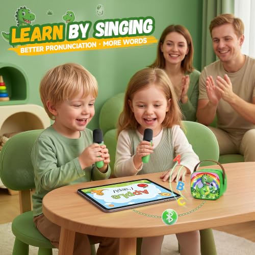 YLL Karaoke Machine for Kids, Portable Mini Speaker with 2 Wireless Microphones, Kids Toy Gifts for Boys Ages 3, 4, 5, 6, 7, 8, 9, 10+ Years Old, 4-12th Birthday Singing Home Family Party - color: Olive-Dinosaur