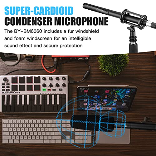 BOYA XLR Microphone BY-BM6060 Super-Cardioid Shotgun Condenser Microphone with 24 48V Phantom Power for Camera Film Interview ENG/EFP Outdoor Recording - size: BY-BM6060