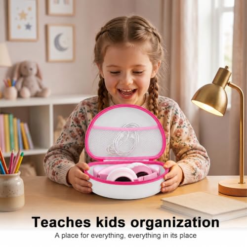 PAIYULE Kids Headphone Case for Riwbox CT-7S/CT-7, for iClever IC-HS01 | Headphone case for kids, hard EVA shell, mesh pocket, fits cat-ear over-ear models, red, school and travel, box only, White - color: White