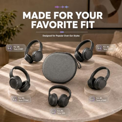 Hard Headphone Case for JBL Tune 770NC/510BT/720BT/520BT/670NC | Wave Foam, Elastic Strap, Soft Lining, Mesh Pocket, Carry Handle, Folded Headphone Storage, Deep Gray, Case Only - color: Deep Grey