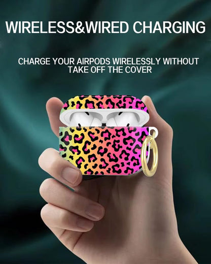 Compatible with AirPod Pro 2nd//1st Generation Case Cover with Key Chain,Full Protective Shockproof Wireless Headphone Case for Airpod Pro 2023/2022/2019(Neon Rainbow Leopard Print) - color: Neon Rainbow Leopard Print