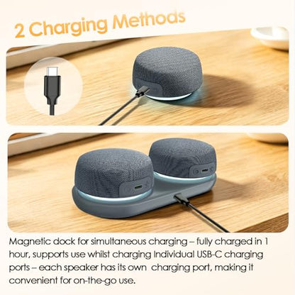 Dual Bluetooth Speaker Set with TWS & Magnetic Base Wireless Speakers - color: Gray