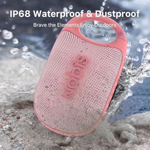 NOBIS Clip Portable Bluetooth Speaker, Up to 24H Playtime, IP68 Waterproof | BT 5.3, HD Sound & Custom EQ Via App, Wireless Stereo Pairing, Built-in Carabiner for Outdoor & Travel - color: Pink