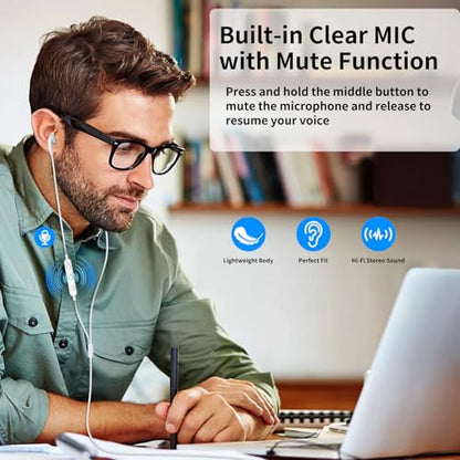 USB Earbuds for PC,Headphones with Microphone for Computer,White - color: White
