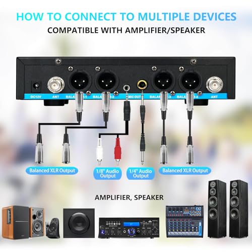 4 Channel Rechargeable Wireless Microphone System, Pro UHF Metal Handheld Wireless Microphones Cordless Mics for Karaoke Singing Church with VOL Control, 4x50 Adjustable Frequency(G8)