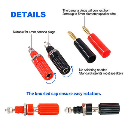 Glarks 40pcs Black and Red 4mm Banana Speaker Wire Cable Screw Plugs with Amplifier Terminal Connector Binding Post Banana Plug Jack Socket Panel/Chassis Mount Connectors Set, Each for 10Pcs