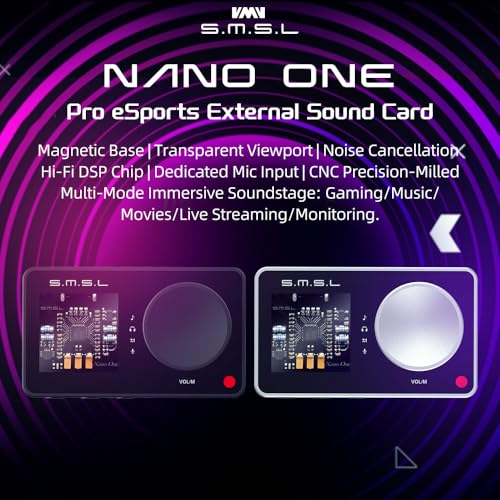 SMSL Nano ONE, Gaming External Sound Card Microphone/USB Input, 3.5mm Headphone Output,Music/Game/7.1 Virtual/Voice Enhancement Connects to Phones/Tablets/Computers/Gaming Consoles