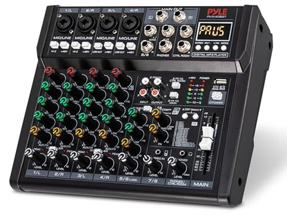 Pyle 8 Channel Studio Mixer - Small Footprint, USB - PC Recording, Bluetooth In, MP3 Player, DSP Effects, +48V Phantom Power, XLR Combo Inputs, Control Room Out, Smooth Dials and Faders - PMX408ST - size: 8
