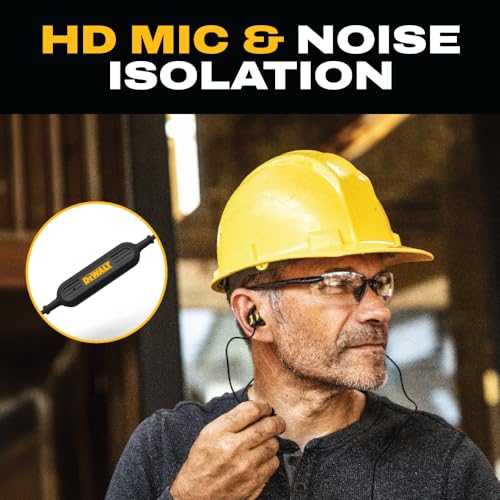 DEWALT Heavy Duty Neckband Bluetooth Earbuds - Black Special Edition Wireless Bluetooth 5.2 Headphones w/Microphone, Lightweight Comfort, IP56 Waterproof, Deep Bass, 20H Jobsite Behind-Neck Earphones - color: Black