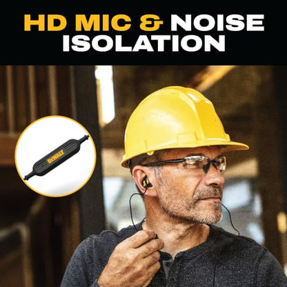 DEWALT Heavy Duty Neckband Bluetooth Earbuds - Black Special Edition Wireless Bluetooth 5.2 Headphones w/Microphone, Lightweight Comfort, IP56 Waterproof, Deep Bass, 20H Jobsite Behind-Neck Earphones - color: Black