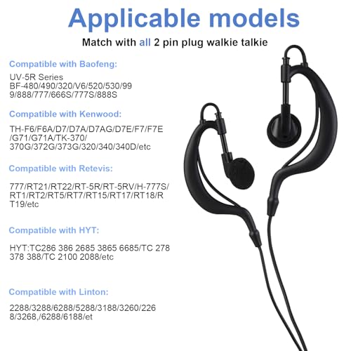 20 Pcs Walkie Talkie Earpiece with Mic 2 Pin Two-Way Radio Headset, Clear Sound & Comfortable Fit Compatible with Baofeng UV-5R BF-888S Arcshell Retevis RT21 RT22 H-777