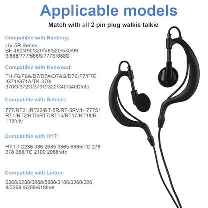 20 Pcs Walkie Talkie Earpiece with Mic 2 Pin Two-Way Radio Headset, Clear Sound & Comfortable Fit Compatible with Baofeng UV-5R BF-888S Arcshell Retevis RT21 RT22 H-777