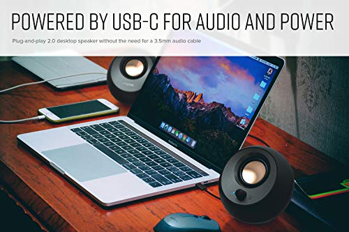Creative Pebble V3, 2.0 USB-C Desktop Speakers, Bluetooth 5.0, White, USB-A | Bluetooth 5.0, USB-C, 2.0 Speaker, Clear Dialog, 8W RMS, USB-A Adapter, Desktop Speakers, Stereo, White - color: White