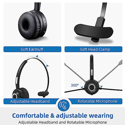 Call Center Headset, Noise Cancelling Comfort 300° Flexible Noise Cancelling Microphone, Bluetooth Headset with 10 M Wireless Range, with Magnetic Charging Base, Suitable for Office Classroom.