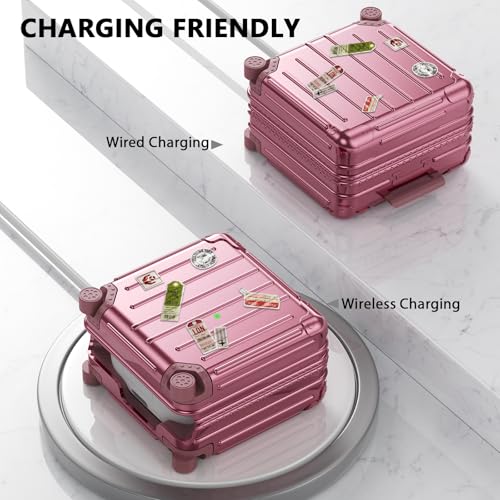 KOREDA Compatible with Samsung Galaxy Buds 4 Case/Buds 4 Pro Case Cover, Cute Funny Suitcase Design Case for Galaxy Buds 4 Pro, Fashion Protective Hard Case for Women Men with Keychain (Rose Gold) - color: Rose Gold