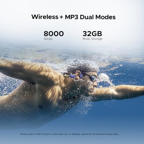 Bone Conduction Headphones Bluetooth 6.0, LED Light, Open Ear Headphones IPX8 Waterproof, 32GB Built-in Memory, with Mic, 10-Hour Battery Life for Cycling, Swimming and Fitness (Blue) - color: Blue