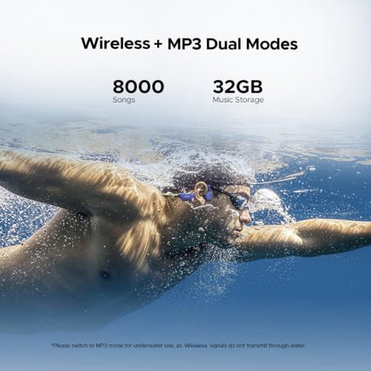 Bone Conduction Headphones Bluetooth 6.0, LED Light, Open Ear Headphones IPX8 Waterproof, 32GB Built-in Memory, with Mic, 10-Hour Battery Life for Cycling, Swimming and Fitness (Blue) - color: Blue