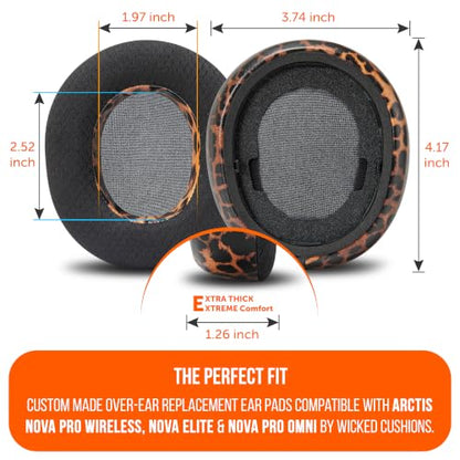 WC Mod Kit V2 Nova Pro Wireless, Pro Omni & Elite - Gel Earpads & Headband | Made by Wicked Cushions | Side Plates also included. Fits Arctis Nova Pro Wireless, Elite & Pro Omni | Leopard - color: Leopard