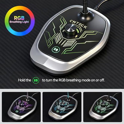 CMTECK USB Computer Microphone, RGB Light, Mute Function for PC/Laptop - color: Dynamic RGB