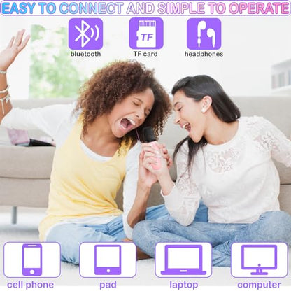 Portable Bluetooth Karaoke Speaker with 2 Wireless Microphones & LED Lights for Kids Birthday Parties - color: K1-2MIC-PURPLE