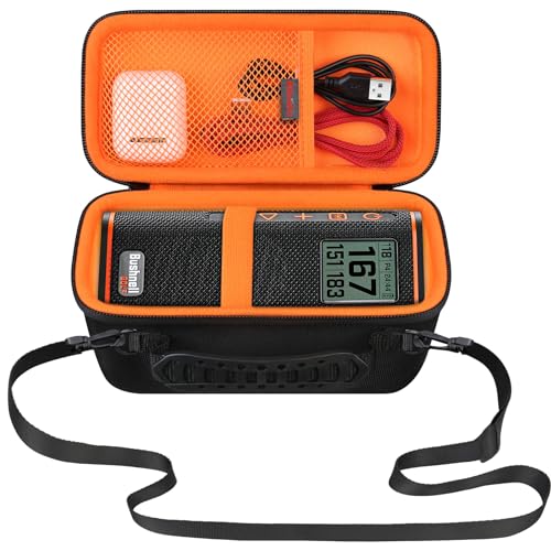 GPS Speaker Hard Carrying Case for Bushnell Golf Wingman View Golf Speaker | Bushnell Wingman GPS Golf Speaker Travel Protective Bag Storage Holder, Extra Mesh Pocket Fits Charging Cable Remote, Black+ - color: Black+inside Orange