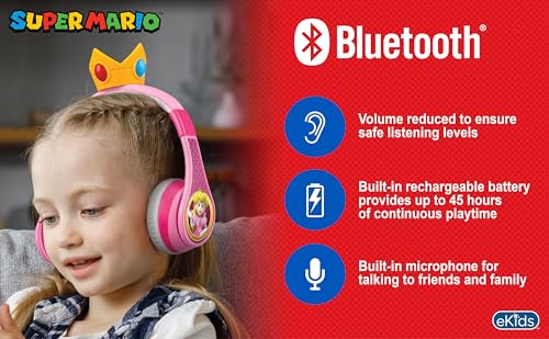 Princess Peach Bluetooth Headphones for Kids Wireless Headphones for School - color: Princess Peach