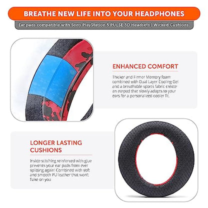 WC Freeze Pulse 3D - Cooling Gel Earpads for Sony PS5 Pulse 3D | Made by Wicked Cushions | Thicker Cushion & Wider Opening | Red Camo - color: Red Camo