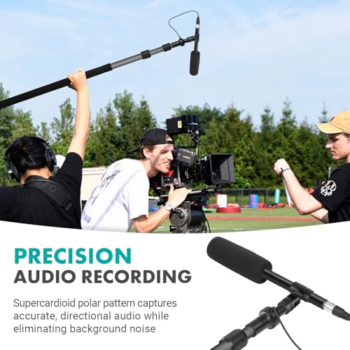 Movo XLR Shotgun Microphone & Boom Pole Kit – Professional Location Sound Recording Bundle with Shotgun Mic and Boompole with Internal XLR Cable for Filmmaking, ENG, and Broadcast Audio