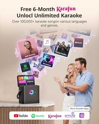 Ikarao Karaoke Machine for Adults, with Lyrics Display Screen, WiFi for YouTube & Karaoke Apps, HDMI to TV, 2 Wireless Microphones, Portable Autotune EQ Karaoke Speaker for Family Home Party Camping