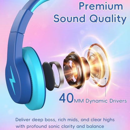 Candy Bila USB C Kids Headphones for School,Wired Over-Ear for Boys Girls | 85dB Safe Volume, Stereo Sound, Adjustable headband, Foldable Design,Compatible USB-C iPads, Tablets ,Deep Blue - color: Deep Bule