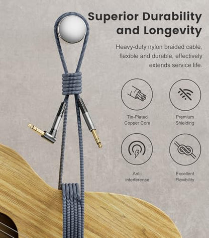 1/4 Inch TRS Instrument Cable 15FT 2-Pack, Right Angle to Straight 6.35mm TRS Male to Male Balanced Stereo Audio Cable for Electric Guitar, Bass, Keyboard, Mixer, Amplifier, Speaker - size: 4.5 M/15 FT