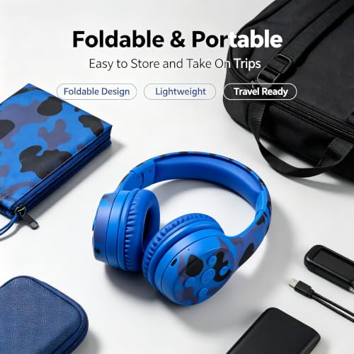 Toddler Headphones Wireless,Kids camo Bluetooth Headphones, Volume Limiting Over Ear Headphones, Comfort Ear Cushions for Children Online Learning, Travel & Entertainment (camo) - color: Blue Camo
