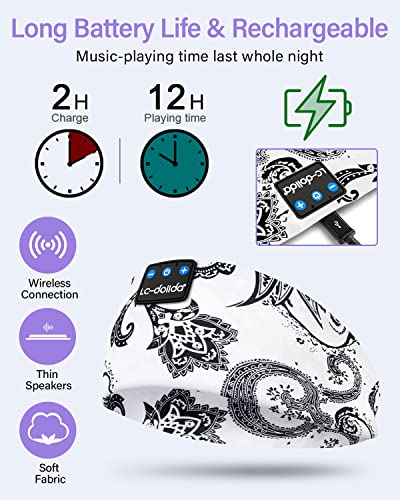 LC-dolida Sleep Headphones Bluetooth Wireless Headphones with Thin HD Stereo Speakers Perfect for Side Sleepers, Sport, Yoga, Travel - color: Boho White
