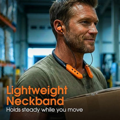 Manhattan Bluetooth 5.2 Neckband Earbuds, 15-Hour Battery, IPX4 Mic - color: Black/Orange