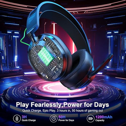 Vakedy Wireless Gaming Headset for PS5,PS4,Mac,Switch, RGB 20ms Latency | 2.4GHz & BT Gaming Headphones, 50H Battery and Noise Canceling Mic for Fortnite & Call of Duty/FPS Gamers, 50MM Drivers - color: Cool Black