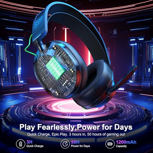 Vakedy Wireless Gaming Headset for PS5,PS4,Mac,Switch, RGB 20ms Latency | 2.4GHz & BT Gaming Headphones, 50H Battery and Noise Canceling Mic for Fortnite & Call of Duty/FPS Gamers, 50MM Drivers - color: Cool Black