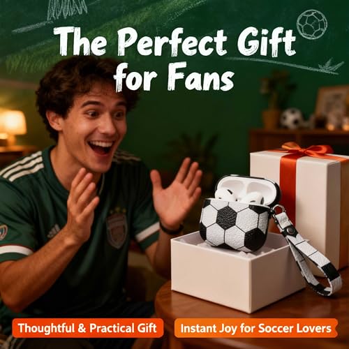 Soccer Ball AirPods Pro 3 Case with Keychain, Leather Texture Protective Cover Compatible with AirPods Pro 3rd Generation (2025), Shockproof Sports Style Case - color: Soccer-05, size: Compatible with Airpods Pro 3(Model A2700/A2931)