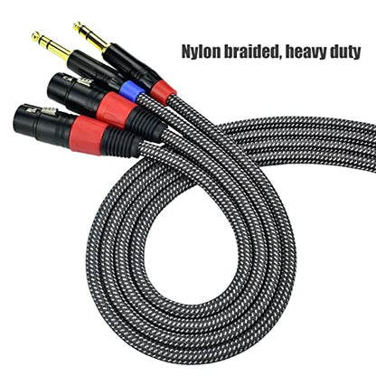 Balanced 1/4" TRS to XLR Female Microphone Cable, 15Feet 6.35mm Quarter Inch to 3pin XLR Female Stereo Interconnect Cable, Heavy Duty Nylon Braided, Gold Plated, for Mixer, Speaker -2Pack - size: 15Feet, 2Pack