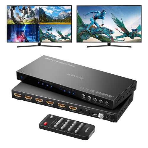 4K HDMI Multiviewer Switch 4x2 with PIP, PORTTA Quad Multi Viewer Seamless Switcher 4 in 2 Out with Toslink, 3.5mm Audio Output Support 4K 30Hz, 6 Viewing Modes, Downscaler for PS4/PC/DVD - size: Multiviewer 4x2 4K@30Hz