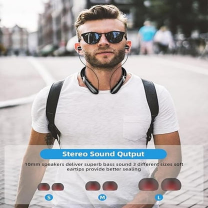 Retractable Wireless Earbuds Neckband, Bluetooth 6.0 Headphones with 24H Playtime, IPX5 Sweatproof, CVC 8.0 Noise Cancellation, Stereo Bass Sport Earphones for Gym/Running/Travel - color: Black