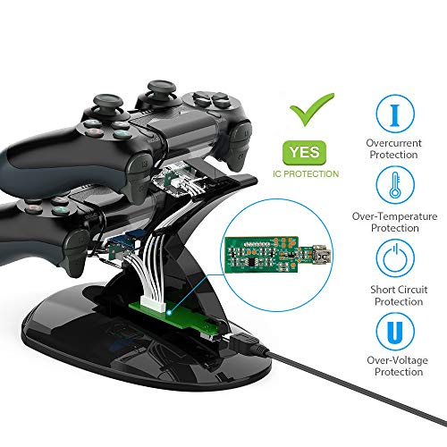 VSEER Dual Shock PS4 Charging Station - Twin Charge Docking Station Stand Charger for PS4/Pro/Slim Controllers, Black