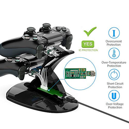 VSEER Dual Shock PS4 Charging Station - Twin Charge Docking Station Stand Charger for PS4/Pro/Slim Controllers, Black