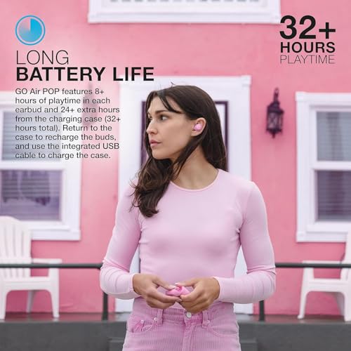 JLab Go Air Pop+ True Wireless Bluetooth Earbuds in Pink Plus Cloud Foam Mnemonic Earbud Tips
