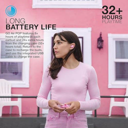 JLab Go Air Pop+ True Wireless Bluetooth Earbuds in Pink Plus Cloud Foam Mnemonic Earbud Tips