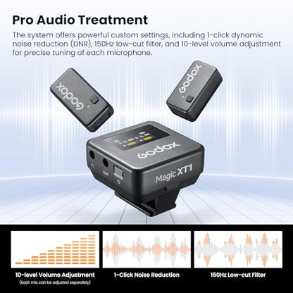 GODOX Magic XT1 Touchscreen Wireless Lavalier Microphone | For Camera/Android/iPhone 15&16/PC, 48kHz/24-bit, Noise Cancellation, 2.4G Wireless 656ft Range, For TikTok Vlog Youtuber