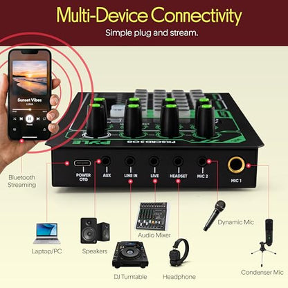 Pyle Pro Live Broadcast Sound Card | Rechargeable Mixer Kit w/ Condenser Mic | 8 Voice FX - 12 Presets | DSP Noise Reduction | Dual Mic Inputs | Solo Mode | Streaming, Podcasting, Gaming - PKSCRD308