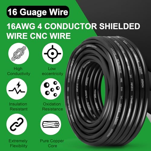 MOOKEERF 16/4 Shielded Wire 50FT,16AWG 4 Conductor Shielded Cable Stranded Pure Copper CNC Wire for CNC Router Machine,CNC VFD Spindle,3D Printer,Stepper Motor,Transformer,etc. - size: 50FT, style: 16AWG(4 Conductor)